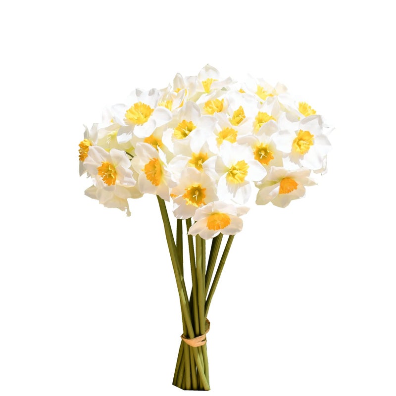 Mandy's 12 Stems White Silk Daffodils â€“ Artificial Spring Centerpiece Flowers for Outdoor Garden, Porch, Wedding, Home Decor - Image 1